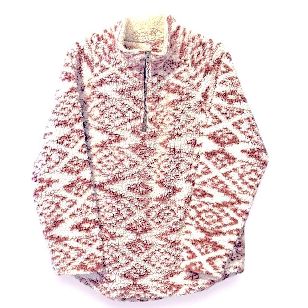 Cozy Sherpa Size XXL 1/4 Zip Pull Over in Burgundy/White Aztec Print
